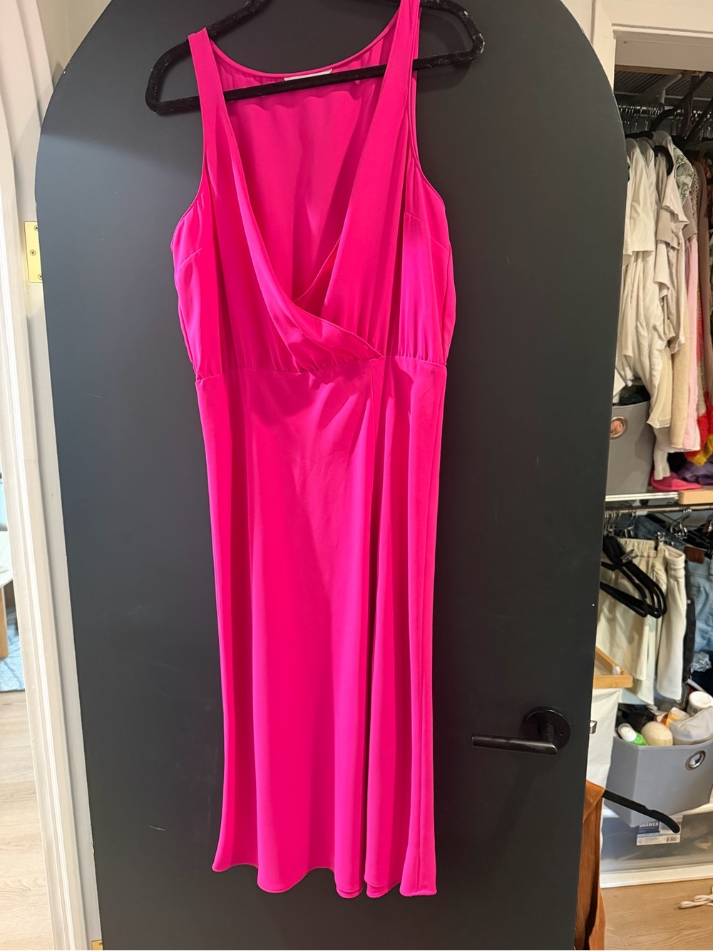 Amanda Uprichard Hot Pink Low Cut Midi Dress